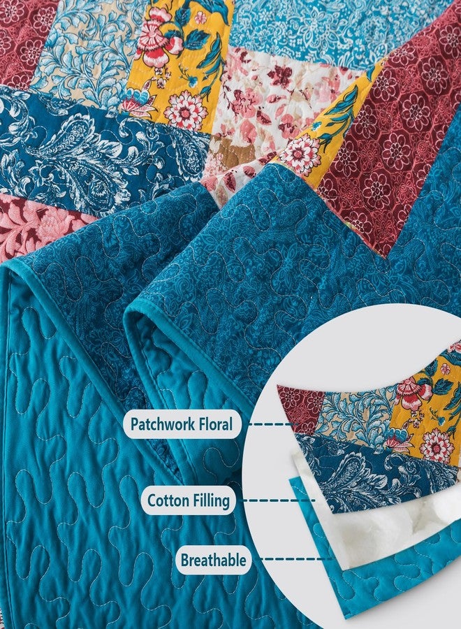 BEDIFANY Cotton King Quilt Set - Modern Farmhouse Bedspread with Vibrant Floral Pattern, 3-Piece Lightweight Coverlet (98x106 Inch) + 2 Pillow Shams, All Seasons Multicolor Quilt Bedding Set - Image 4