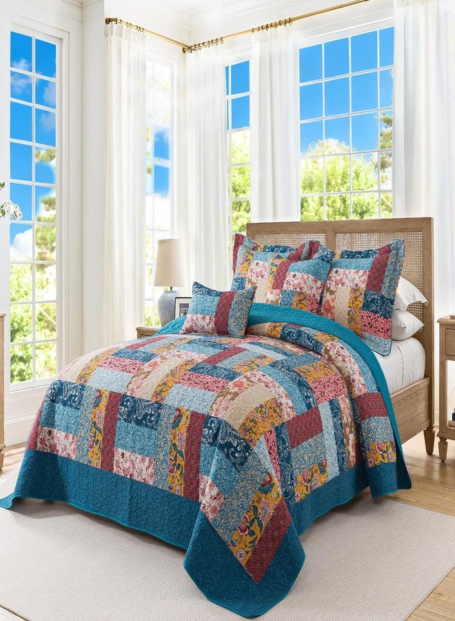BEDIFANY Cotton King Quilt Set - Modern Farmhouse Bedspread with Vibrant Floral Pattern, 3-Piece Lightweight Coverlet (98x106 Inch) + 2 Pillow Shams, All Seasons Multicolor Quilt Bedding Set - Image 2