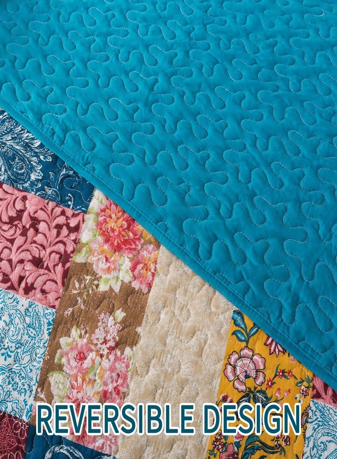 BEDIFANY Cotton King Quilt Set - Modern Farmhouse Bedspread with Vibrant Floral Pattern, 3-Piece Lightweight Coverlet (98x106 Inch) + 2 Pillow Shams, All Seasons Multicolor Quilt Bedding Set - Image 5