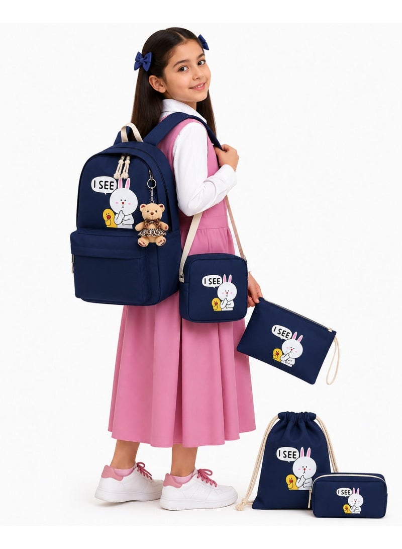 ALCOACH Girls' School Bag Set – (AB072) Large Capacity Backpack with Shoulder Bag, Pencil Case, and Drawstring Pouch – Lightweight and Durable School Bag with a Stylish Design for Students – Suitable for Elementary and Middle School Students – Back to School Essentials for Girls - Image 1