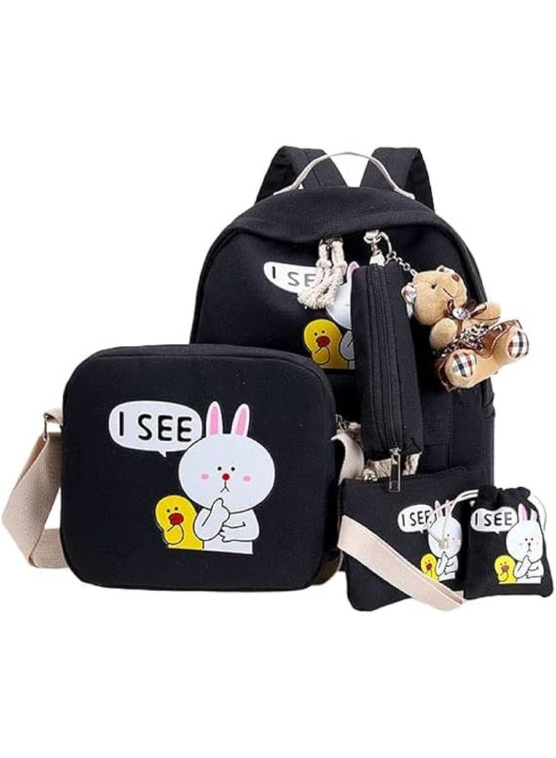ALCOACH Girls' School Bag Set – (AB072) Large Capacity Backpack with Shoulder Bag, Pencil Case, and Drawstring Pouch – Lightweight and Durable School Bag with a Stylish Design for Students – Suitable for Elementary and Middle School Students – Back to School Essentials for Girls - Image 4