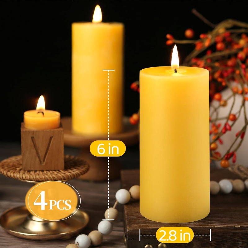 MAKALONE 4 Pack Natural Beeswax Pillar Candles,100% Pure Beeswax Candles-380 Hours Long Burning,2.8x6in Unscented Bees Wax Candle for Home,Prayer,Emergency,Dripless Smokeless Organic Pillar Candle Bluk - Image 2