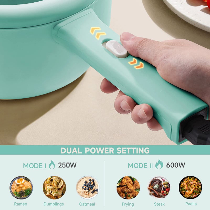 Dezin Electric Cooker, 2L Non-Stick SautÃ© Pan, Rapid Noodles Mini Pot for Steak, Egg, Fried Rice, Ramen, Oatmeal, Soup with Power Adjustment, College Dorm Room Essential - Image 3
