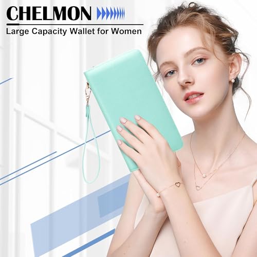 Chelmon Women's Vegan Leather Clutch Wallet with Zip, Hand Strap, Large Capacity - Image 5