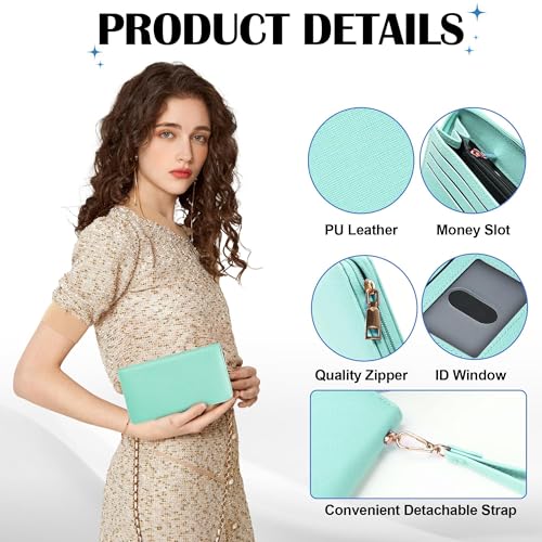 Chelmon Women's Vegan Leather Clutch Wallet with Zip, Hand Strap, Large Capacity - Image 4