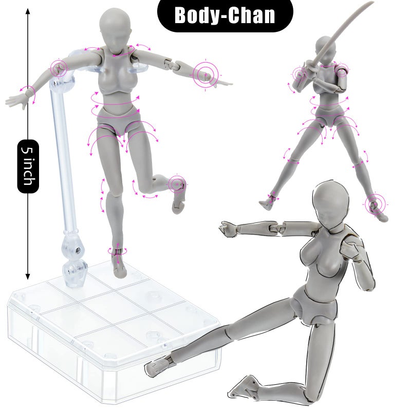 Yookeer مجموعة يوكير بودي كون وبودي تشان دي إكس، تماثيل عمل للرسم للذكور والإناث، دمى بشرية من مادة PVC مع مفاصل للفنانين (رمادي) - Image 3