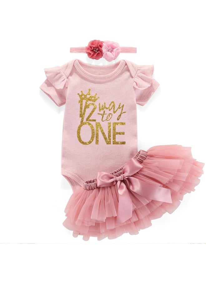 Azzwnee Half Way To One 6 Month Birthday Outfit Baby Girl Halfway To One Tutu Outfits Pink Bodysuit Pink Skirt 6 Months - Image 1