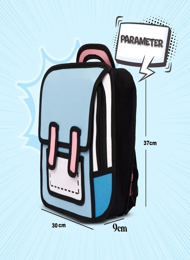 Areo 30 Litres School Backpack Cute 3D / 2D Cartoon Bookbag School Bag Daypack Aesthetic 2D Drawing Canvas Bag (Blue) - Image 2