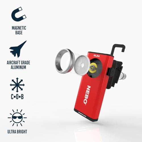 NEBO Slim Pocket Flashlight | 500 Lumens, Rechargeable Mini EDC Work Light, Magnetic Base & Dimmable Brightness, Durable & Water Resistant, Includes Charging Cable — Red - Image 2