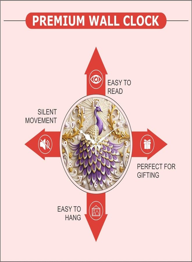 Ingo creation Peacock Wall Clock- Decorative, Luxury, Silent Movement, Non-Ticking, Perfect for Living Room, Hotel, Home Decor, 1-Pcs,Rose Gold, 12 Inch - Image 4