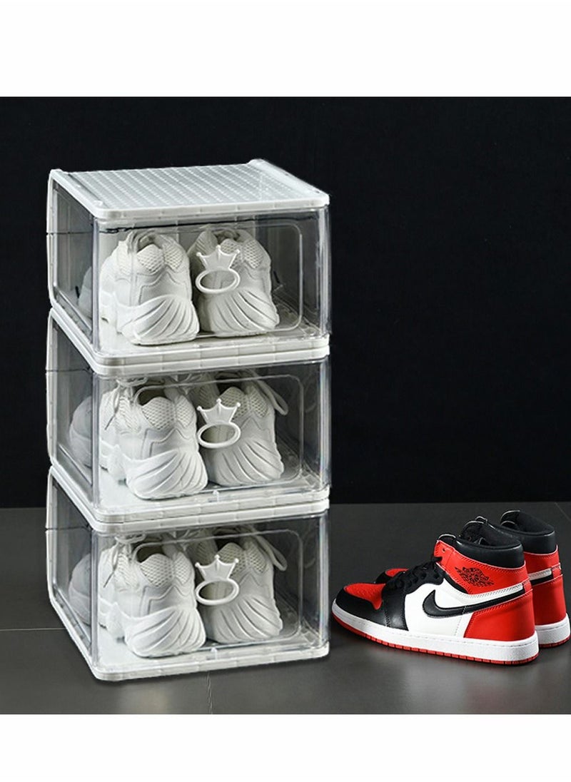 HomarKet - 4 Pack Foldable Stackable Plastic Shoe Box Clear Acrylic Containers and Organizer with Pull Ring Opening Door Can Fully Transparent for Display Sneakers - Image 1