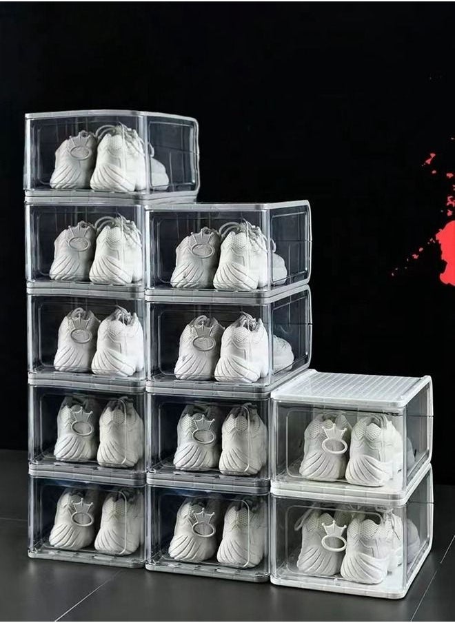 HomarKet - 4 Pack Foldable Stackable Plastic Shoe Box Clear Acrylic Containers and Organizer with Pull Ring Opening Door Can Fully Transparent for Display Sneakers - Image 1