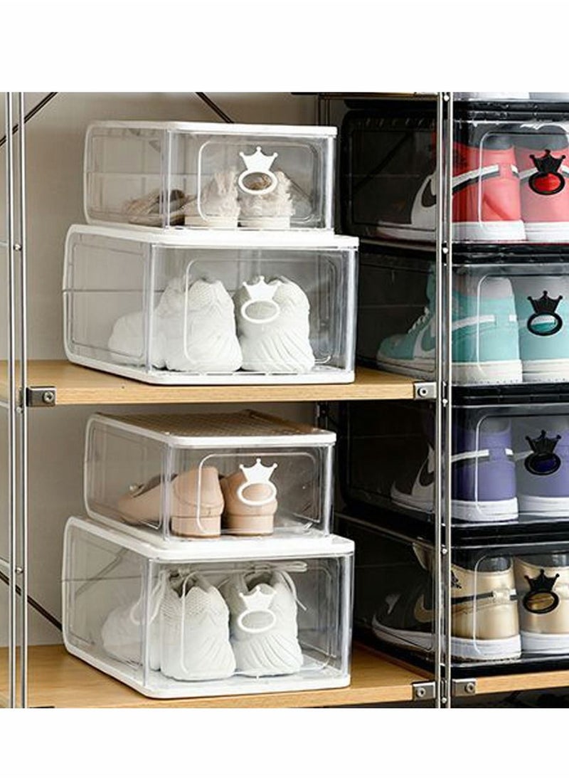 HomarKet - 4 Pack Foldable Stackable Plastic Shoe Box Clear Acrylic Containers and Organizer with Pull Ring Opening Door Can Fully Transparent for Display Sneakers - Image 1