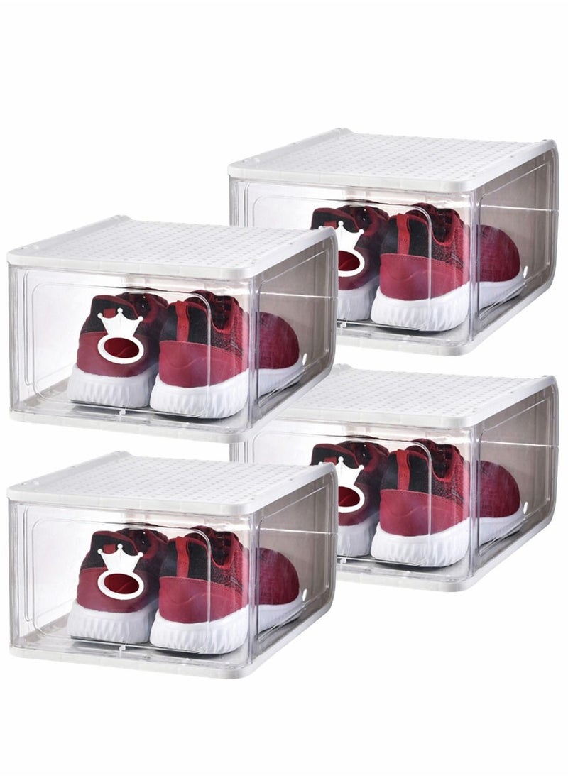HomarKet - 4 Pack Foldable Stackable Plastic Shoe Box Clear Acrylic Containers and Organizer with Pull Ring Opening Door Can Fully Transparent for Display Sneakers - Image 1