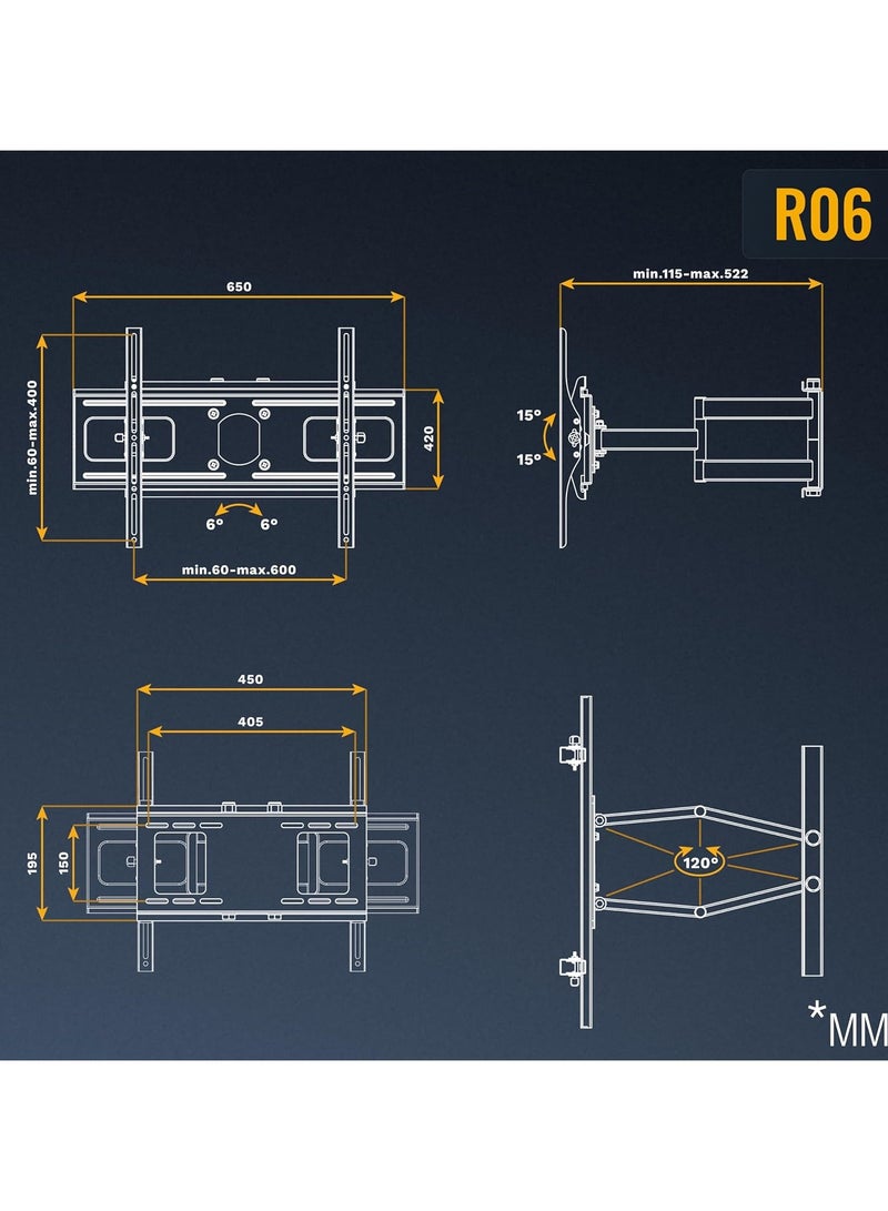 حامل تلفزيون جداري متحرك وقابل للإمالة لشاشات 40-75 بوصة – حامل عالمي قوي التحمل (حتى 95 كجم، VESA 600x400 مم) - Image 3