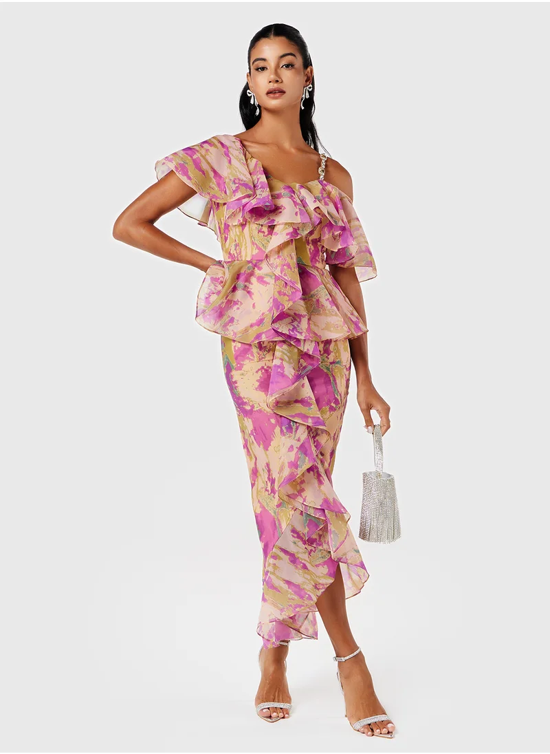 ثريدز باي اجوني Printed Asymmetric Ruffle Dress