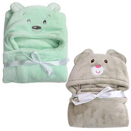 BRANDONN New Born Premium Hooded All Season Wrapper Cum Baby Bath Towel Cum Baby Blanket for Babies Pack of 2 - Image 1