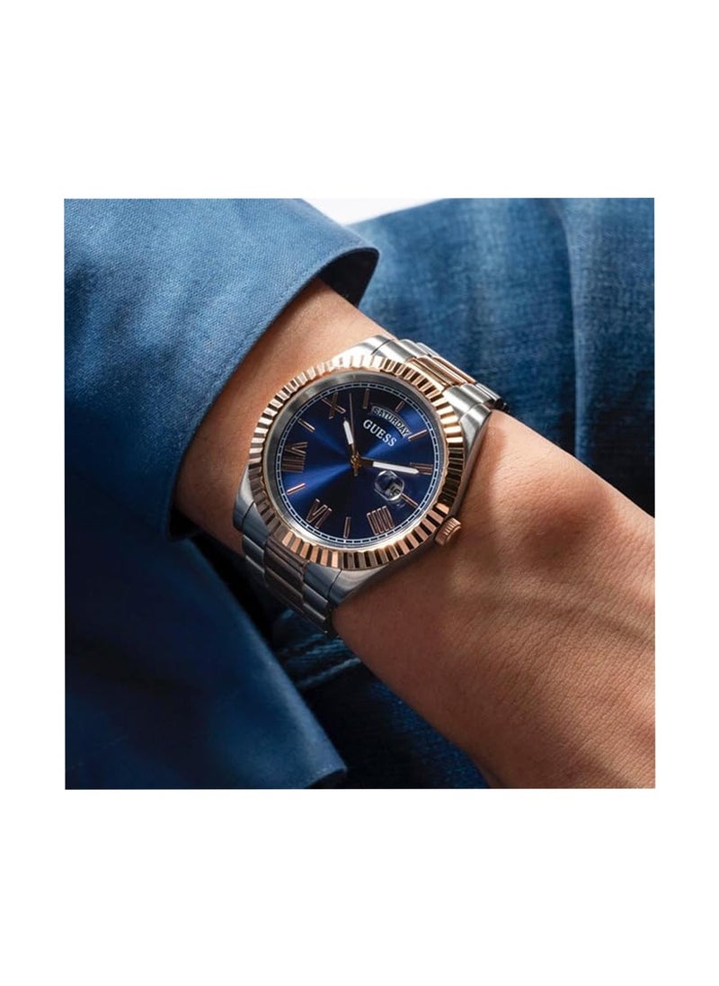GUESS - Guess Men’s Quartz Two Tone Stainless Steel Blue Dial 42mm Watch GW0265G12 - Image 1