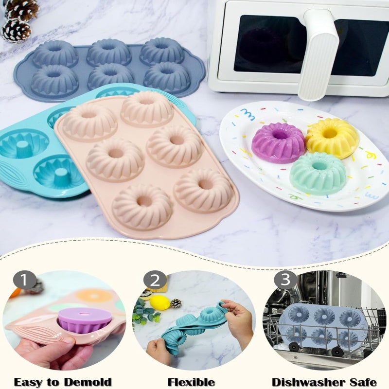 Silicone Baking Molds: 3 Pack Food-Grade BPA-Free - Heat Resistant -40°C To 230°C Striped Tube Molds For Home Baking, Party Desserts & Pastry Making - Image 4