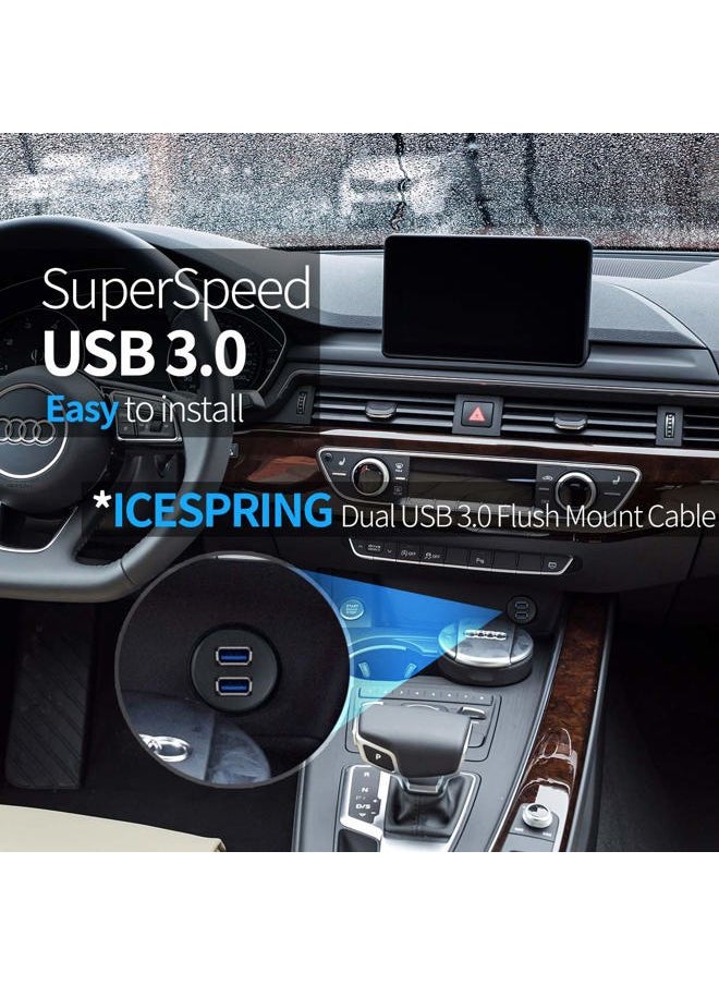 ICESPRING - 2 Ports USB 3.0 Extension Cable, Flush Mount Car Truck Boat Motorcycle Dashboard Panel Adapter-3 Feet - Image 1