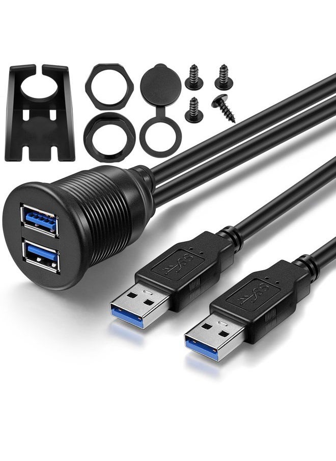 ICESPRING - 2 Ports USB 3.0 Extension Cable, Flush Mount Car Truck Boat Motorcycle Dashboard Panel Adapter-3 Feet - Image 1
