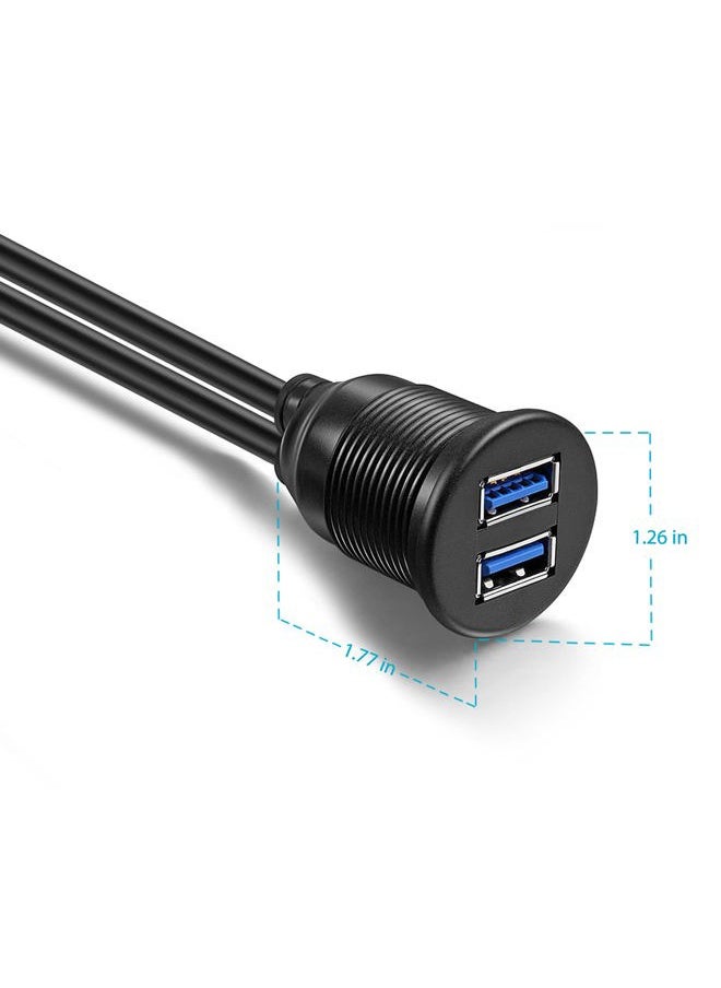 ICESPRING - 2 Ports USB 3.0 Extension Cable, Flush Mount Car Truck Boat Motorcycle Dashboard Panel Adapter-3 Feet - Image 1