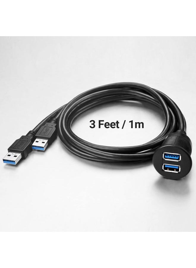 ICESPRING - 2 Ports USB 3.0 Extension Cable, Flush Mount Car Truck Boat Motorcycle Dashboard Panel Adapter-3 Feet - Image 1