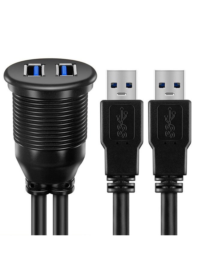 ICESPRING - 2 Ports USB 3.0 Extension Cable, Flush Mount Car Truck Boat Motorcycle Dashboard Panel Adapter-3 Feet - Image 1