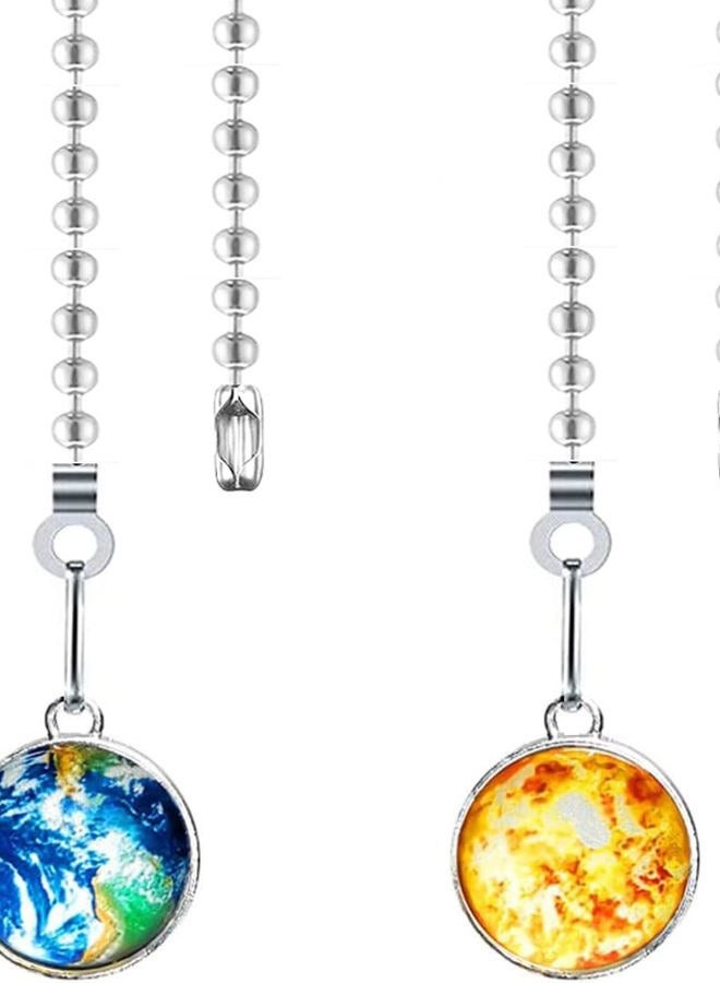 Hyamass 2Pcs 12 inch Planet Charm Pendant Ceiling Fan Danglers Pulls Chain Extender with Ball Chain Connector for Light Decoration (Earth+Sun) - Image 1