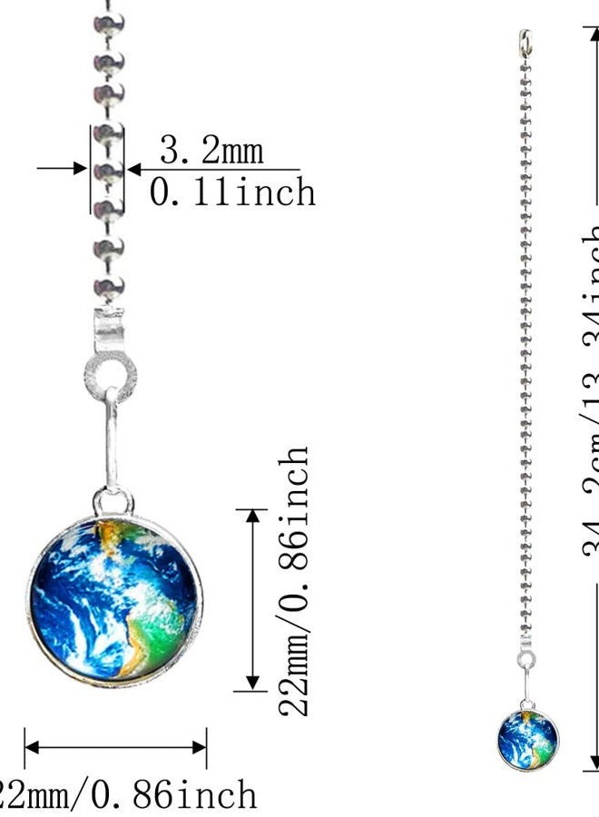 Hyamass 2Pcs 12 inch Planet Charm Pendant Ceiling Fan Danglers Pulls Chain Extender with Ball Chain Connector for Light Decoration (Earth+Sun) - Image 3