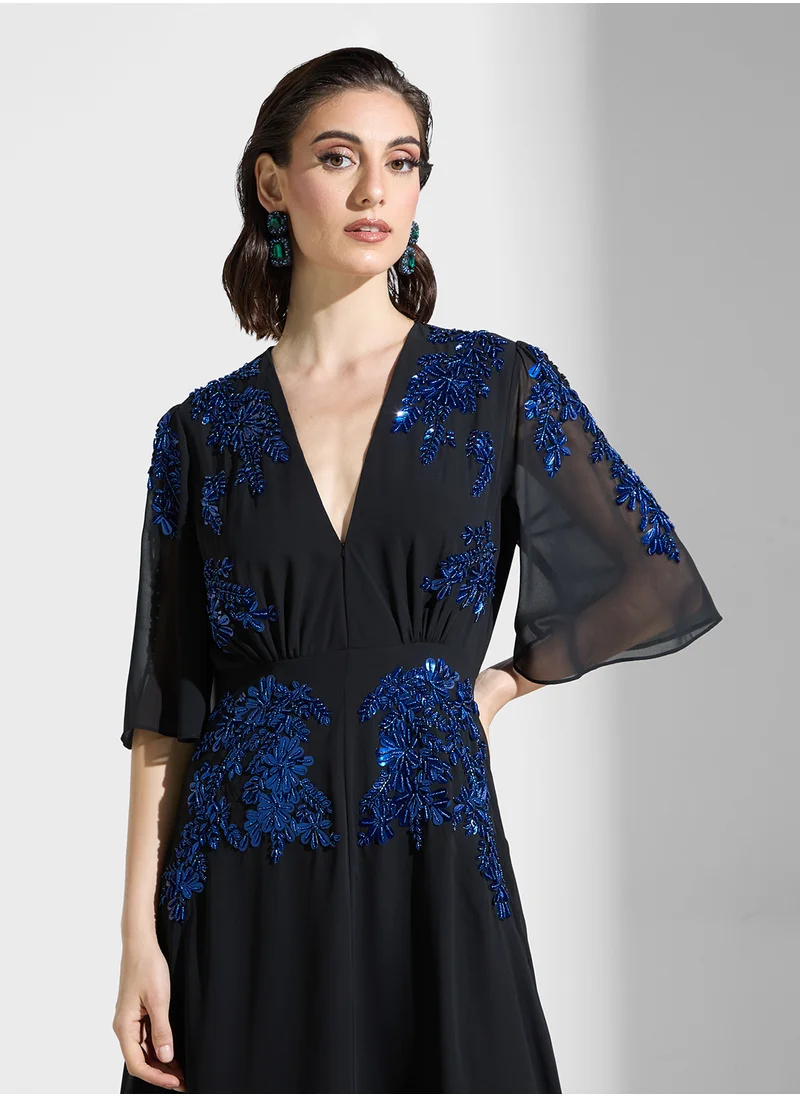 Hope & Ivy Embellished Plunge Neck Dress