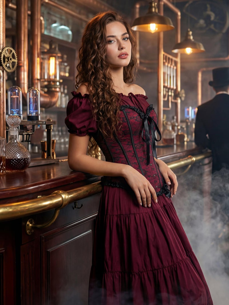 Zhitunemi Corsets for Vampire Costume Women: Floral Bustier Corset Tops for Women - Burlesque Moulin Rouge Costumes Small Red - Image 4