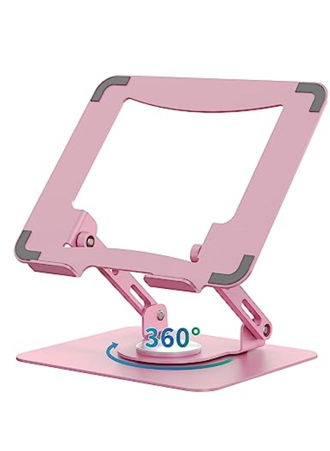 SOUNDANCE Laptop Stand with 360° Rotating Base, Ergonomic Computer Riser for Desk, Adjutable Height Muti-Angle, Foldable Laptop Mount, Stable Metal Holder Support 10-15.6 Notebook PC, Pink - Image 1