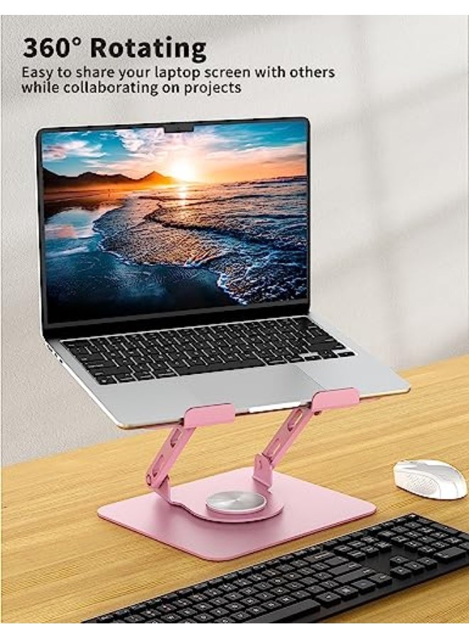 SOUNDANCE Laptop Stand with 360° Rotating Base, Ergonomic Computer Riser for Desk, Adjutable Height Muti-Angle, Foldable Laptop Mount, Stable Metal Holder Support 10-15.6 Notebook PC, Pink - Image 2