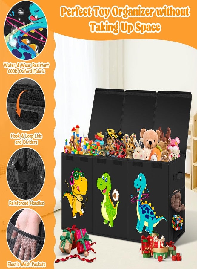 Beadsky Extra Large Toy Box, Collapsible Toddlers Toy Chest Kids Storage Organizer, Dinosaur Bin Boxes Storage Basket with Lids for Boys, Girls, Living Room, Nursery, Playroom, 40"x14"x16", Black - Image 2