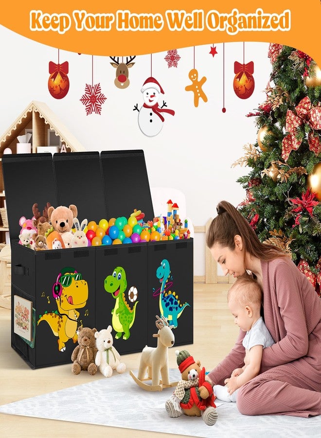Beadsky Extra Large Toy Box, Collapsible Toddlers Toy Chest Kids Storage Organizer, Dinosaur Bin Boxes Storage Basket with Lids for Boys, Girls, Living Room, Nursery, Playroom, 40"x14"x16", Black - Image 3