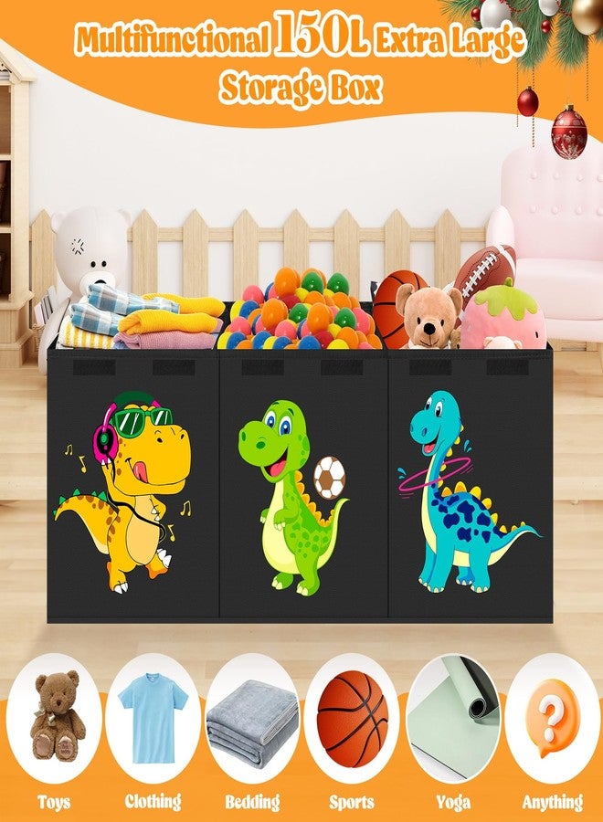 Beadsky Extra Large Toy Box, Collapsible Toddlers Toy Chest Kids Storage Organizer, Dinosaur Bin Boxes Storage Basket with Lids for Boys, Girls, Living Room, Nursery, Playroom, 40"x14"x16", Black - Image 4