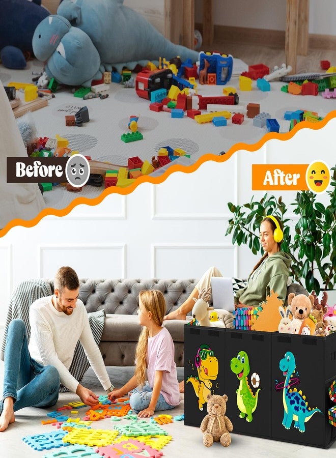 Beadsky Extra Large Toy Box, Collapsible Toddlers Toy Chest Kids Storage Organizer, Dinosaur Bin Boxes Storage Basket with Lids for Boys, Girls, Living Room, Nursery, Playroom, 40"x14"x16", Black - Image 5
