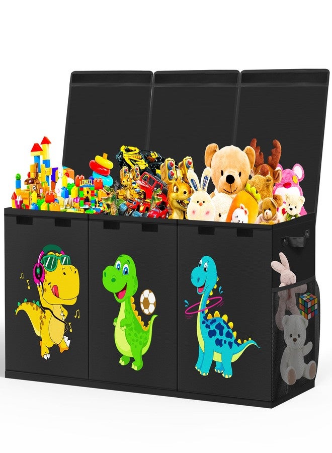 Beadsky Extra Large Toy Box, Collapsible Toddlers Toy Chest Kids Storage Organizer, Dinosaur Bin Boxes Storage Basket with Lids for Boys, Girls, Living Room, Nursery, Playroom, 40"x14"x16", Black - Image 1
