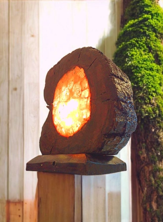 Olive Wood and Crystal Salt Lampshade