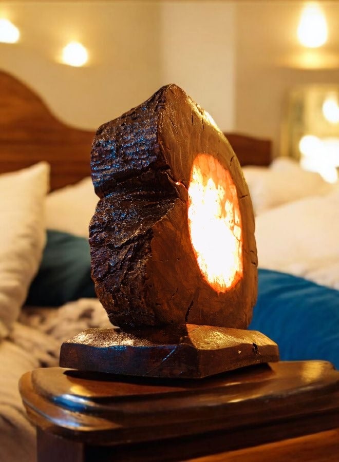 Olive Wood and Crystal Salt Lampshade