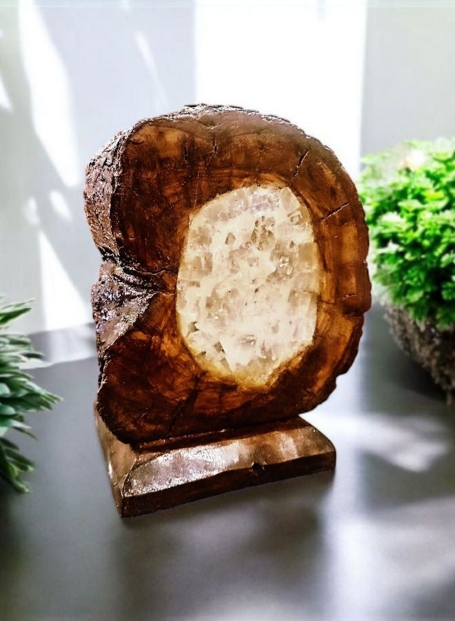 Olive Wood and Crystal Salt Lampshade