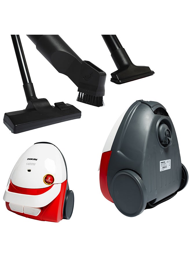 NIKAI Vacuum Cleaner, Compact Design, Automatic Cord Rewinding, Multi-Stage Filtration, Filter Full Indication, Sms Cloth Bag, Easy Carry Handle For Effortless Cleaning 1400 W NVC2302A1 White/Red/Black - Image 2