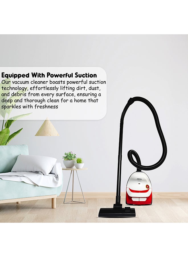 NIKAI Vacuum Cleaner, Compact Design, Automatic Cord Rewinding, Multi-Stage Filtration, Filter Full Indication, Sms Cloth Bag, Easy Carry Handle For Effortless Cleaning 1400 W NVC2302A1 White/Red/Black - Image 5