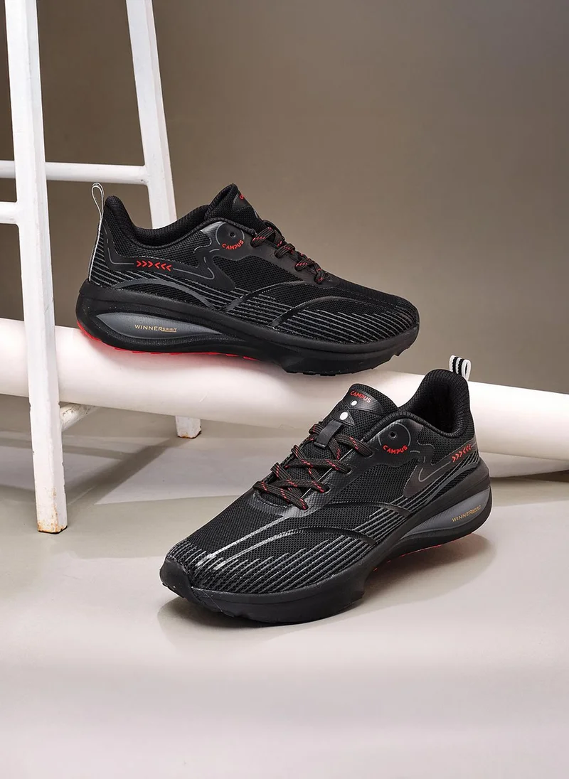 كامبس Men Glitch Memory Foam Lace-Up Running Shoes-Black