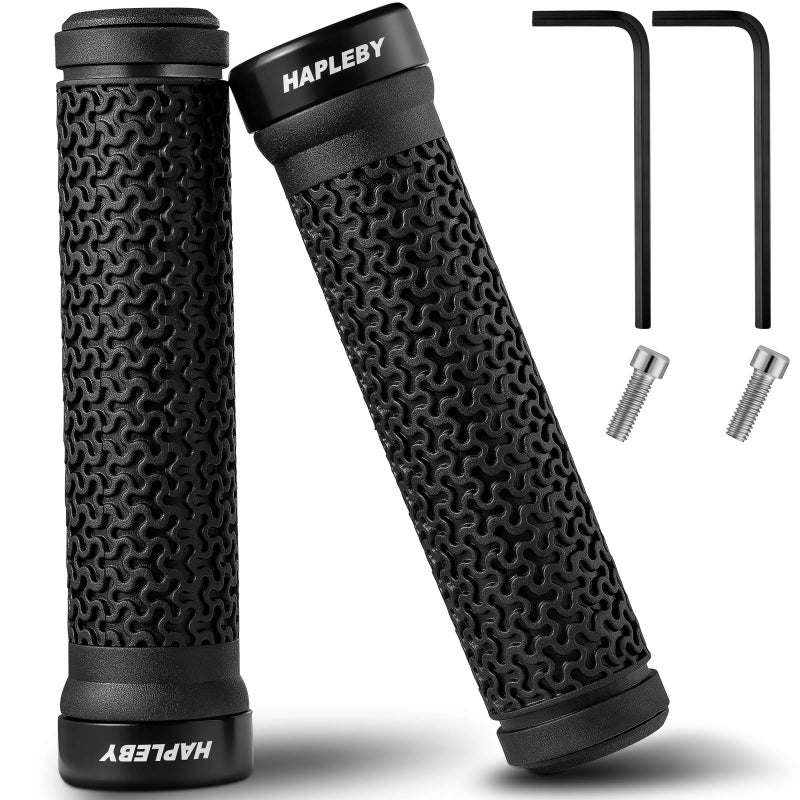 Hapleby Premium Bike Handlebar Grips, Single Lock-on Professional Mountain Bicycle Handlebar Locking Grips with Anti-Slip, 2PCS Screw and 2PCS Allen Wrench for Free - Image 1