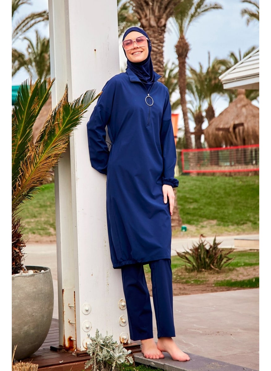 Marina Parachute Fabric Navy Blue Fully Covered Hijab Swimsuit M2403  - Image 1