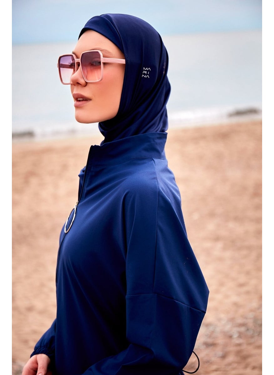 Marina Parachute Fabric Navy Blue Fully Covered Hijab Swimsuit M2403  - Image 5