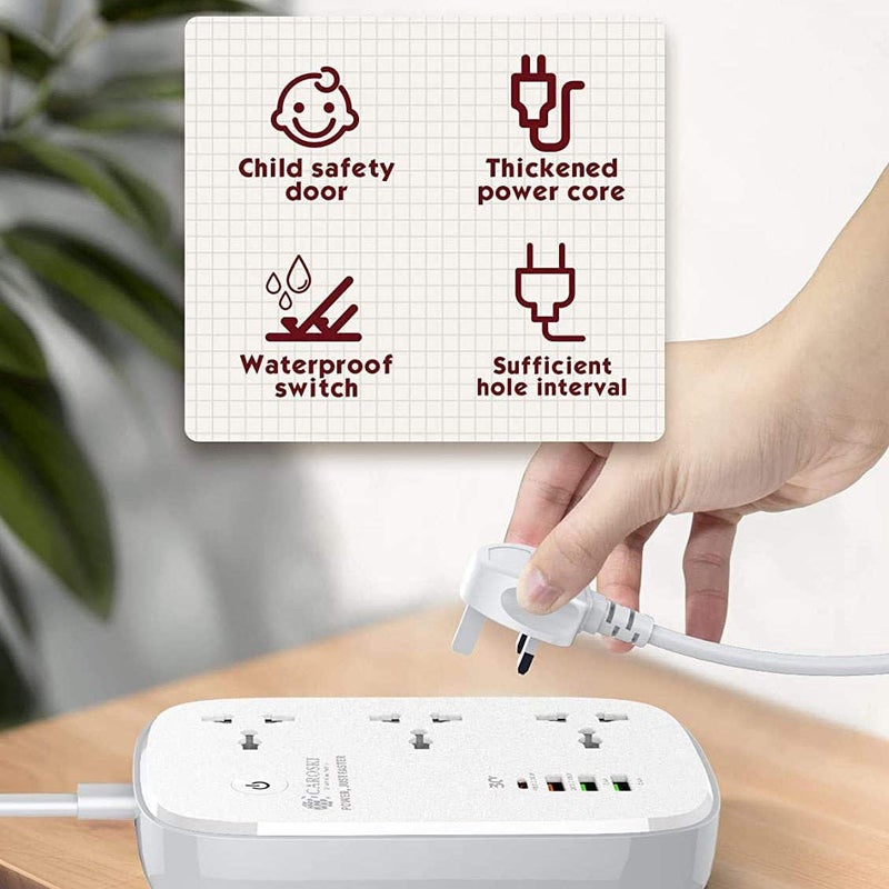 كاروسكي مقبس طاقة ذكي واي فاي مع 3 منافذ تيار متردد و4 منافذ USB وسلك تمديد بطول 6 أقدام وكابلين شحن وشاحن سريع بقدرة 30 واط وواقي من زيادة التيار متوافق مع Google Home وAlexa مع ضمان لمدة عام واحد - Image 2