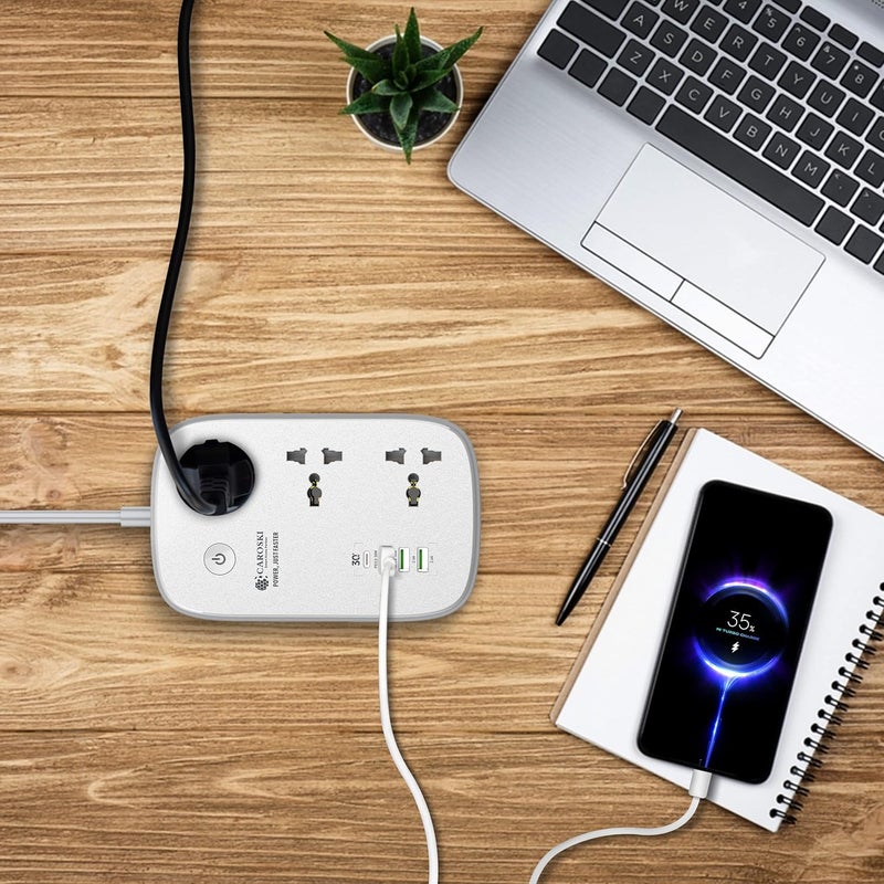 كاروسكي مقبس طاقة ذكي واي فاي مع 3 منافذ تيار متردد و4 منافذ USB وسلك تمديد بطول 6 أقدام وكابلين شحن وشاحن سريع بقدرة 30 واط وواقي من زيادة التيار متوافق مع Google Home وAlexa مع ضمان لمدة عام واحد - Image 3